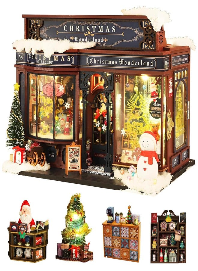 CUTEROOM Miniature House Kits for Adults, Mini Dollhouse Wooden Furniture Kit, DIY Craft Kits Creative Room Tiny House for Decoration- Christmas Wonderland - Image 1